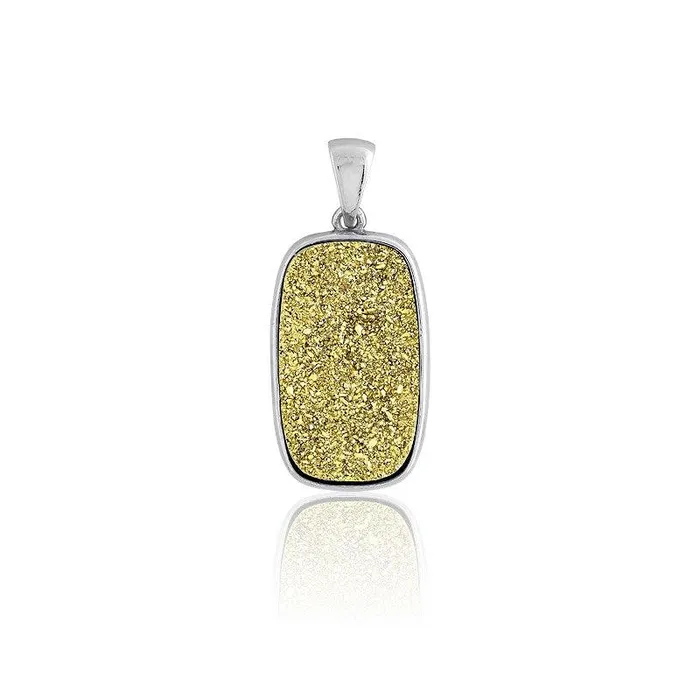 Necklaces Sterling Silver Rectangular Gold Druzy Pendant Classic