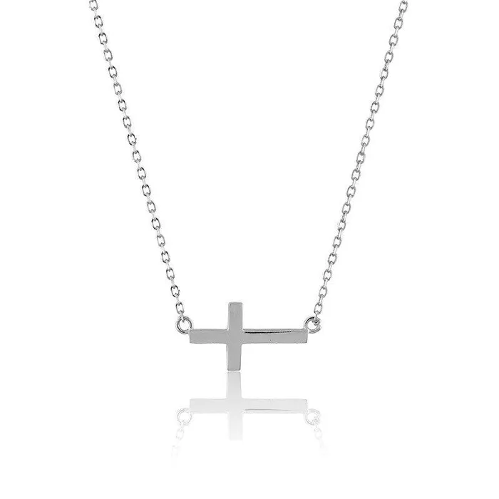 Necklaces Sterling Silver Small Sideways Cross Necklace Classic