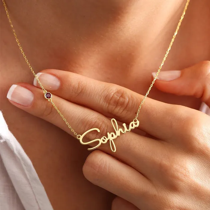 Necklaces VVS 18K Gold Custom Name Birthstone Necklace VVS Jewelry