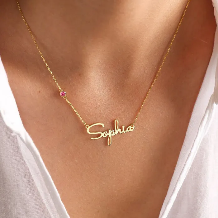 Necklaces VVS 18K Gold Custom Name Birthstone Necklace VVS Jewelry