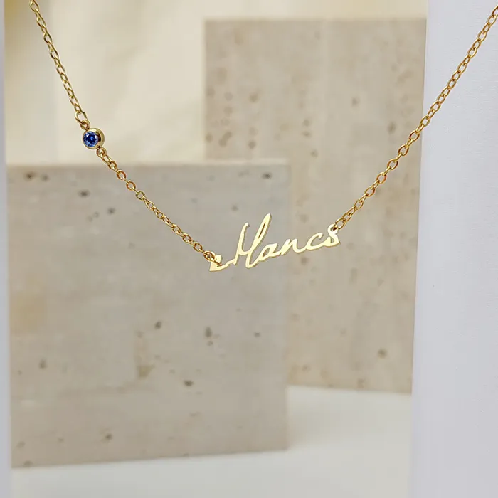 Necklaces VVS 18K Gold Custom Name Birthstone Necklace VVS Jewelry