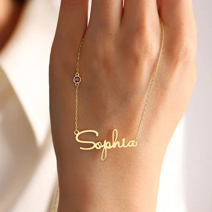 Necklaces VVS 18K Gold Custom Name Birthstone Necklace VVS Jewelry
