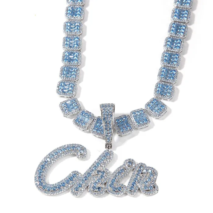 Necklaces VVS Jewelry Blue Diamondz Bling Custom Name Chain Necklace