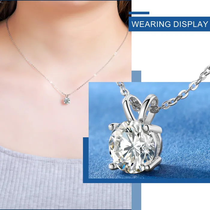 Necklaces VVS Jewelry VVS 925 Sterling Silver Moissanite Solitaire Pendant Necklace