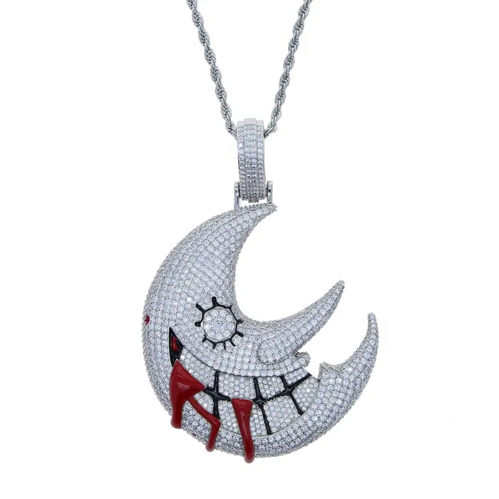 Necklaces XL Iced Out Blood Moon Hip Hop Pendant Necklace VVS Jewelry