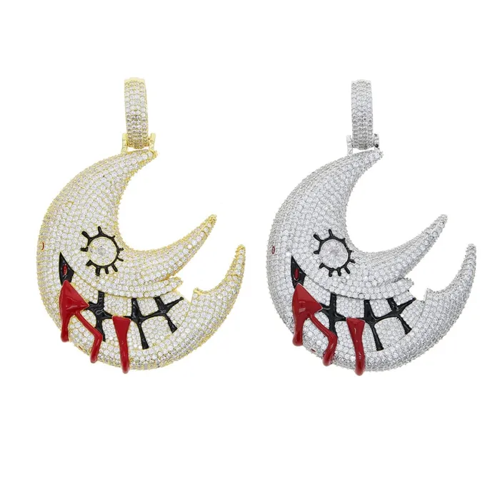 Necklaces XL Iced Out Blood Moon Hip Hop Pendant Necklace VVS Jewelry