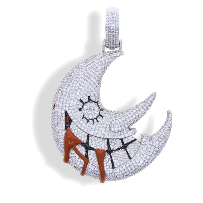 Necklaces XL Iced Out Blood Moon Hip Hop Pendant Necklace VVS Jewelry