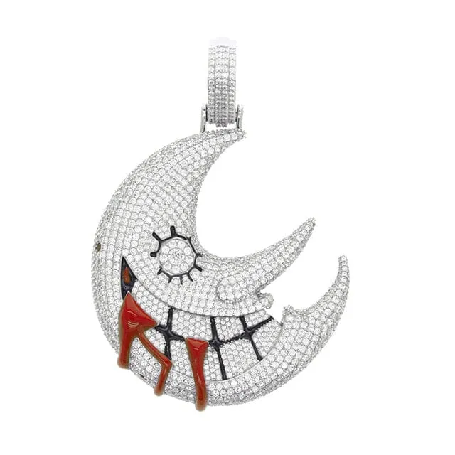 Necklaces XL Iced Out Blood Moon Hip Hop Pendant Necklace VVS Jewelry