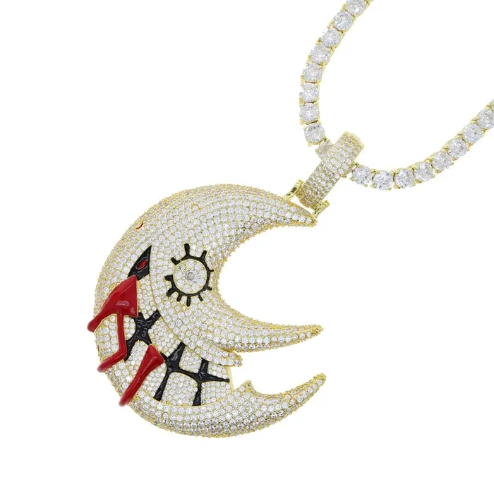 Necklaces XL Iced Out Blood Moon Hip Hop Pendant Necklace VVS Jewelry