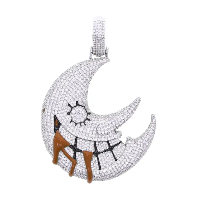 Necklaces XL Iced Out Blood Moon Hip Hop Pendant Necklace VVS Jewelry
