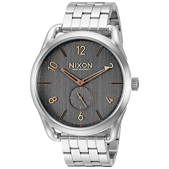 NIXON Bracelets Nixon Mens Quartz Watch C45 Grey Dial Stainless Steel Bracelet A9512064