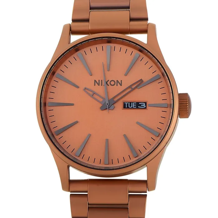 Nixon Mens Japanese Quartz Watch Sentry Copper Dial Steel Bracelet A3563165 NIXON Bracelets