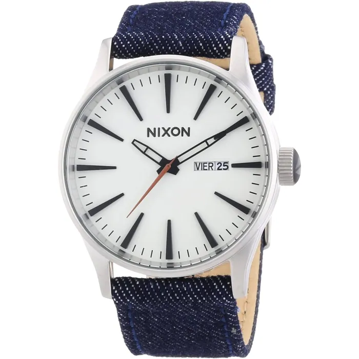 Nixon Mens Watch Sentry DayDate White Dial Blue Leather Strap Quartz A1051540 NIXON Watches