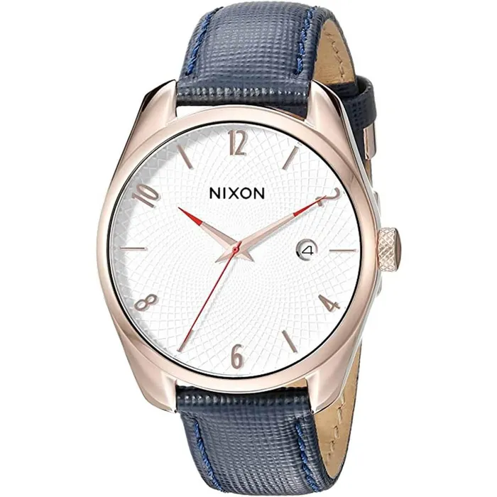 NIXON Watches Nixon Womens Watch Bullet Rose Gold Case White Dial Blue Leather Strap A4732160