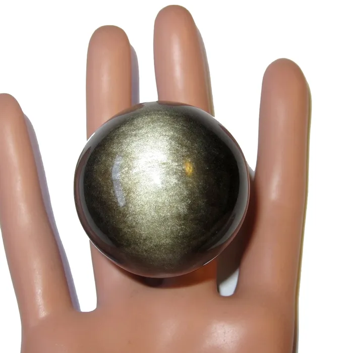 Obsidian Ball Gold Glitter Dust Sheen Crystal Protective Stone Sphere Satin Crystals Earrings