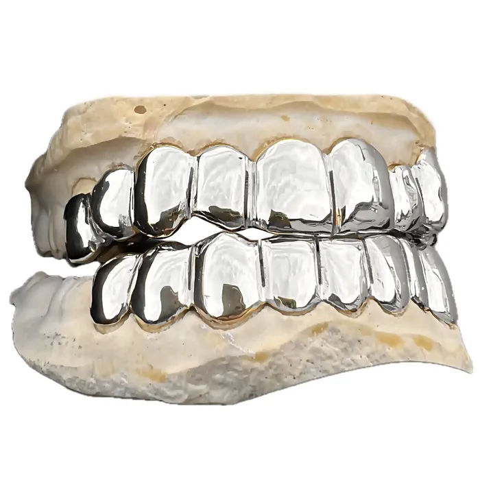 PreStyled Sets Bling Cartel Real Solid 10K White Gold or 14K White Gold Teeth Permanent Cuts Perm Custom Grillz