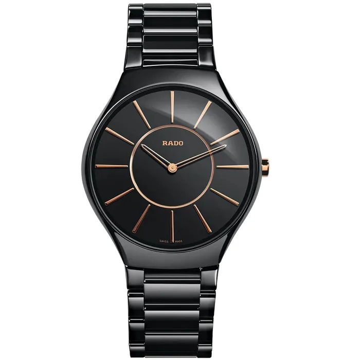 Rado Mens Quartz Watch True Thinline Black Dial Ceramic Bracelet R27741152 RADO Bracelets