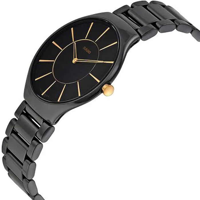 Rado Mens Quartz Watch True Thinline Black Dial Ceramic Bracelet R27741152 RADO Bracelets