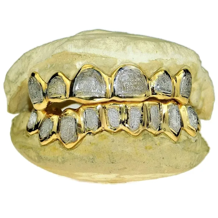 Real Solid 14K Gold TwoTone DiamondDust Custom Grillz Bling Cartel Admin Rings
