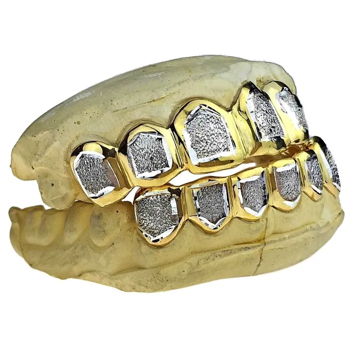 Real Solid 14K Gold TwoTone DiamondDust Custom Grillz Bling Cartel Admin Rings