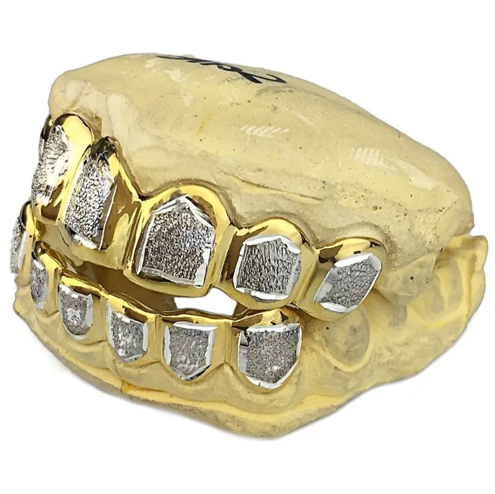 Real Solid 14K Gold TwoTone DiamondDust Custom Grillz Bling Cartel Admin Rings