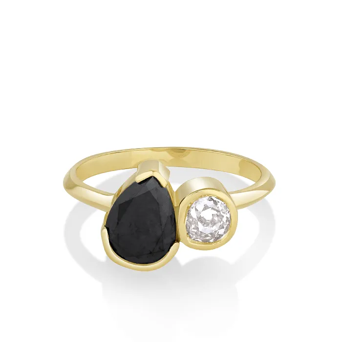 Rings 218ct Black Diamond Pear and Old Mine Cut Toi et Moi Ring Marrow Fine