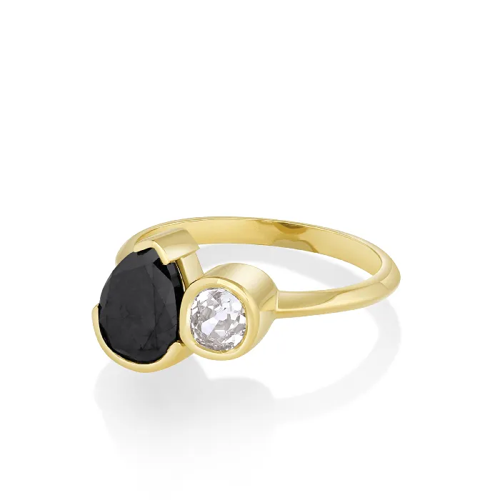 Rings 218ct Black Diamond Pear and Old Mine Cut Toi et Moi Ring Marrow Fine
