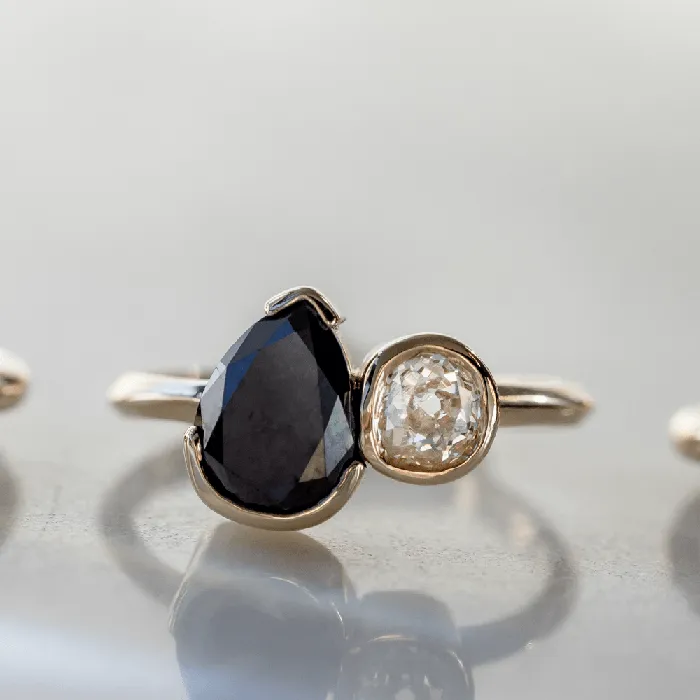 Rings 218ct Black Diamond Pear and Old Mine Cut Toi et Moi Ring Marrow Fine