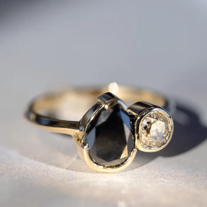 Rings 218ct Black Diamond Pear and Old Mine Cut Toi et Moi Ring Marrow Fine
