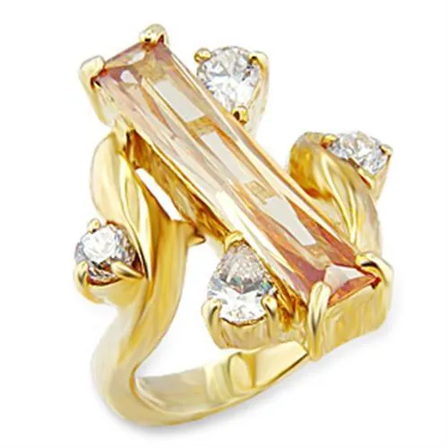 Rings 56423 Gold Brass Ring with AAA Grade CZ in Champagne Alamode