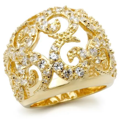 Rings Alamode 0W274 Gold Brass Ring with AAA Grade CZ in Clear