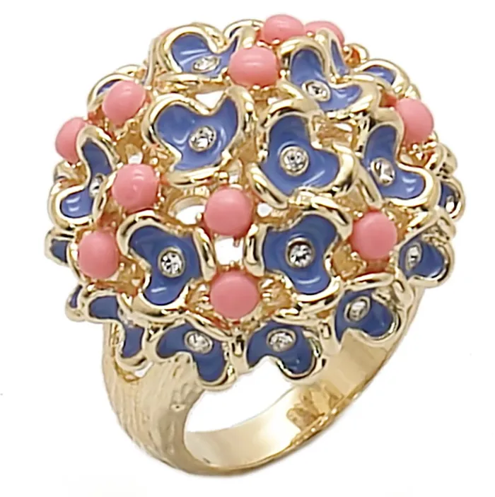 Rings Alamode 1W106 Gold Brass Ring with SemiPrecious Coral in Rose