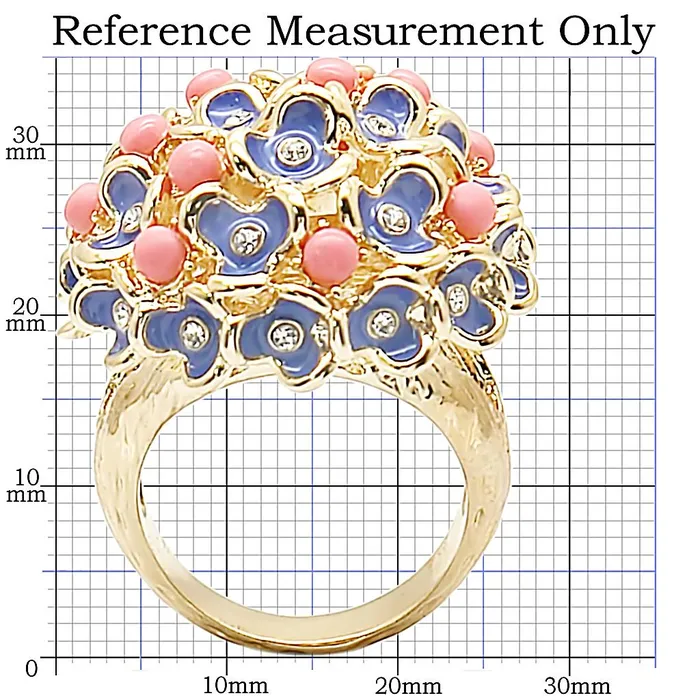 Rings Alamode 1W106 Gold Brass Ring with SemiPrecious Coral in Rose