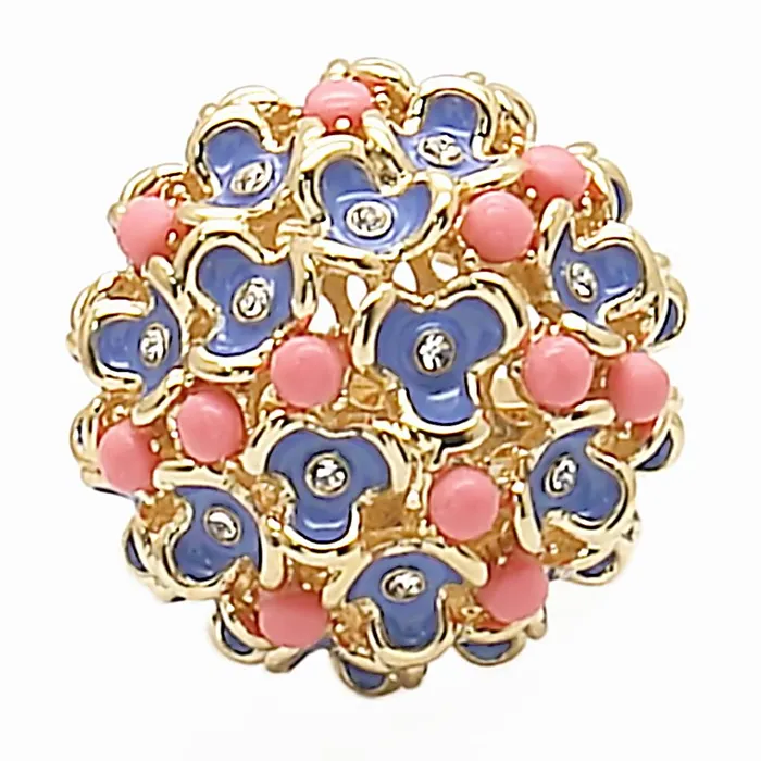 Rings Alamode 1W106 Gold Brass Ring with SemiPrecious Coral in Rose
