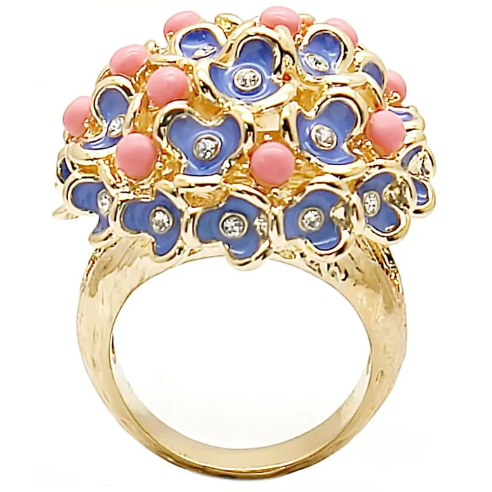 Rings Alamode 1W106 Gold Brass Ring with SemiPrecious Coral in Rose