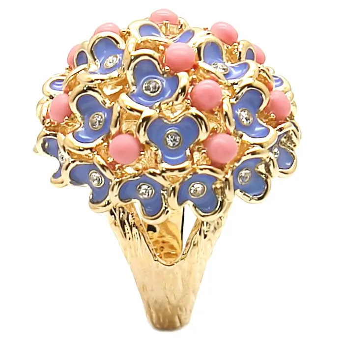 Rings Alamode 1W106 Gold Brass Ring with SemiPrecious Coral in Rose