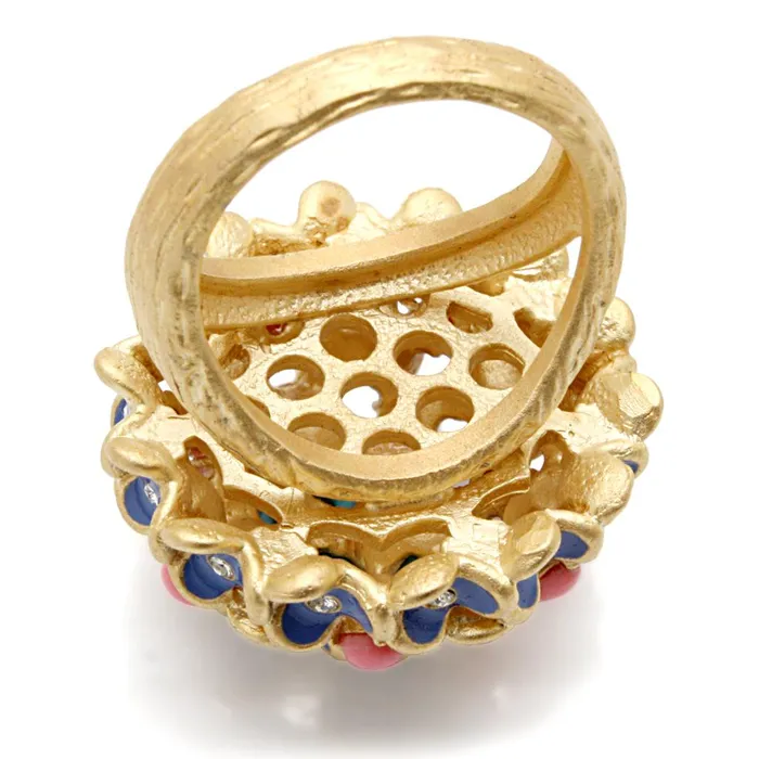 Rings Alamode 1W106 Gold Brass Ring with SemiPrecious Coral in Rose