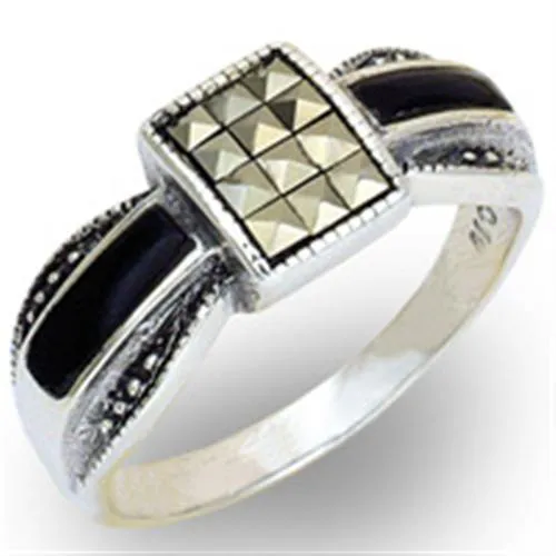 Rings Alamode 20126 Antique Tone 925 Sterling Silver Ring with SemiPrecious Jade in Jet