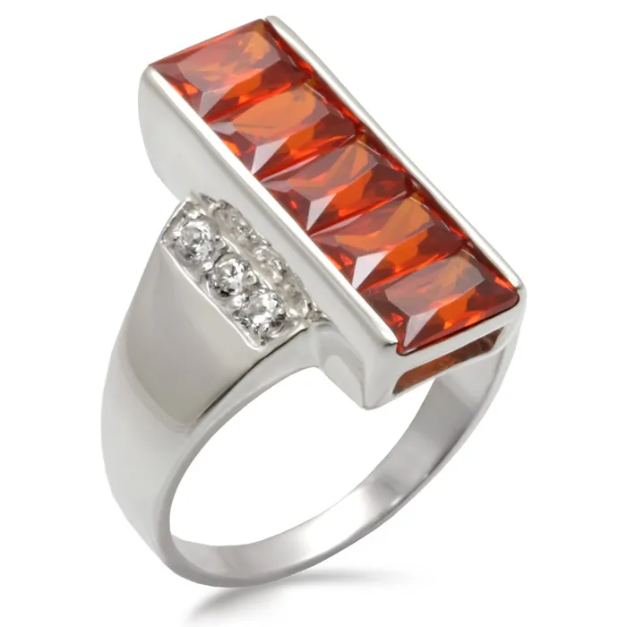 Rings Alamode 30829 HighPolished 925 Sterling Silver Ring with AAA Grade CZ in Garnet