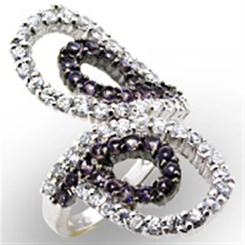 Rings Alamode 32518 HighPolished 925 Sterling Silver Ring with AAA Grade CZ in Amethyst
