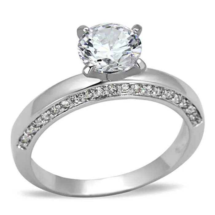 Rings Alamode 3W504 Rhodium Brass Ring with AAA Grade CZ in Clear