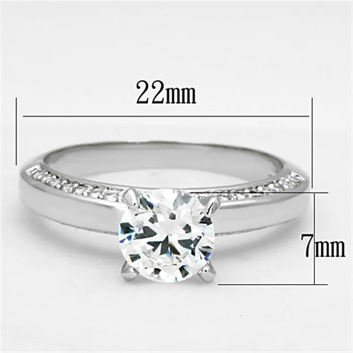 Rings Alamode 3W504 Rhodium Brass Ring with AAA Grade CZ in Clear