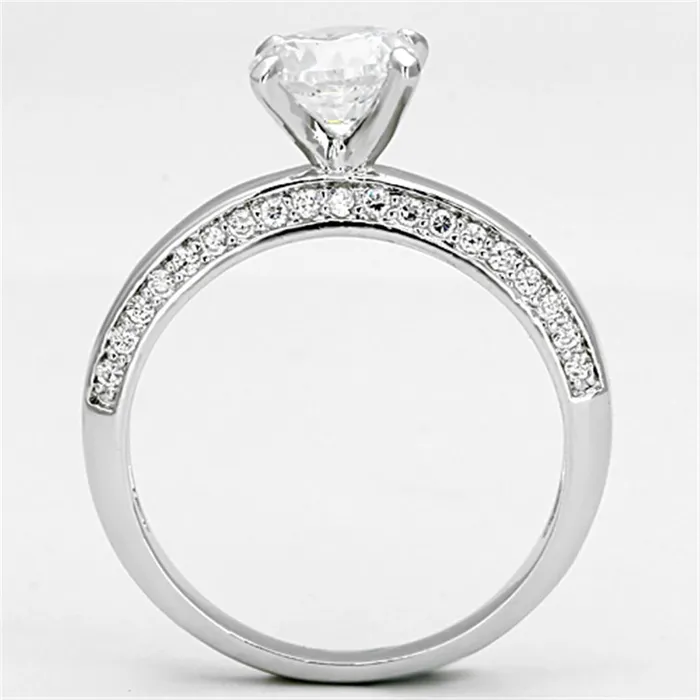 Rings Alamode 3W504 Rhodium Brass Ring with AAA Grade CZ in Clear