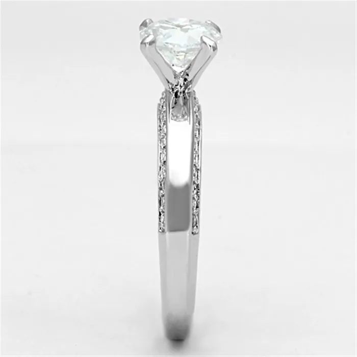 Rings Alamode 3W504 Rhodium Brass Ring with AAA Grade CZ in Clear