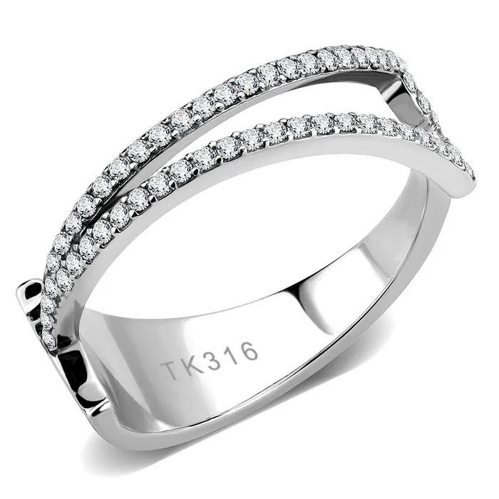 Rings Alamode DA310 No Plating Stainless Steel Ring with AAA Grade CZ in Clear