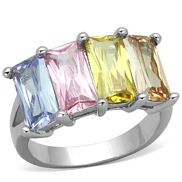 Rings Alamode Dana Cocktail Ring Rhodium Brass AAA CZ Multi Color 3W583