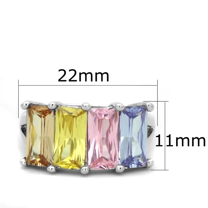 Rings Alamode Dana Cocktail Ring Rhodium Brass AAA CZ Multi Color 3W583