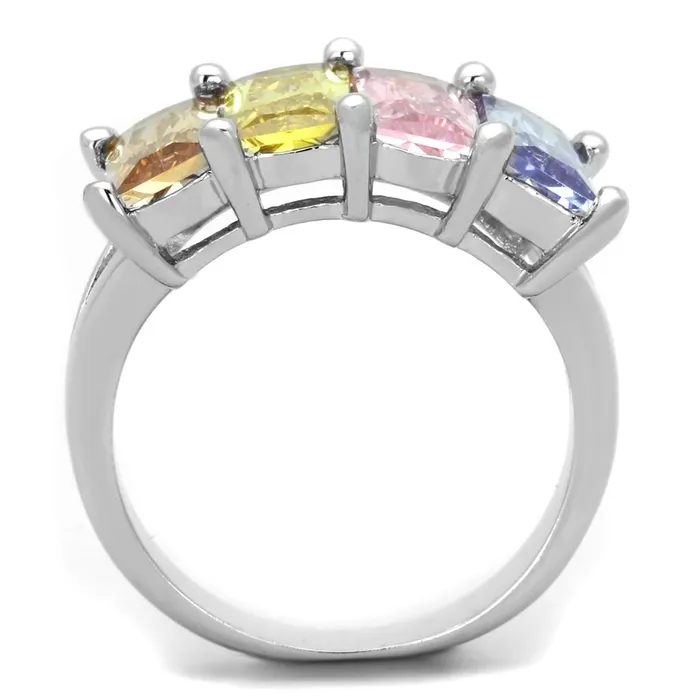 Rings Alamode Dana Cocktail Ring Rhodium Brass AAA CZ Multi Color 3W583