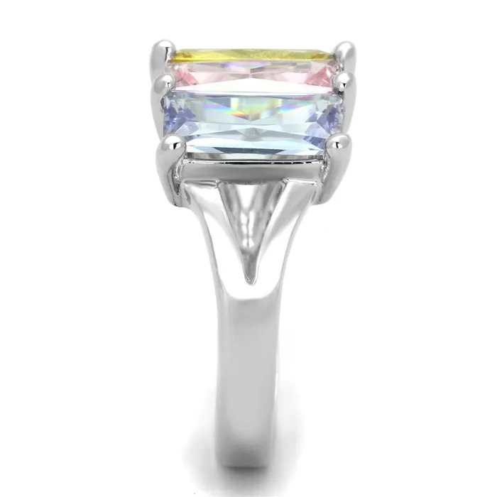 Rings Alamode Dana Cocktail Ring Rhodium Brass AAA CZ Multi Color 3W583