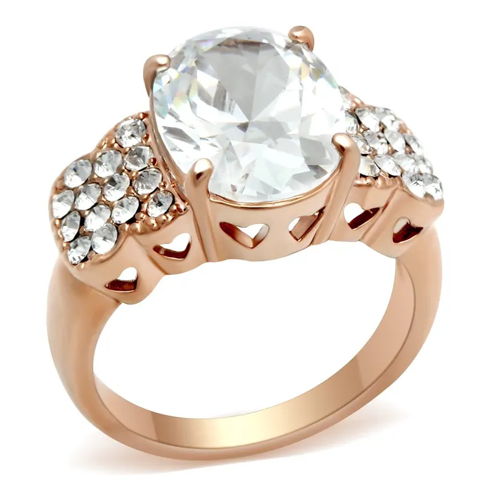 Rings Alamode GL141 IP Rose GoldIon Plating Brass Ring with AAA Grade CZ in Clear